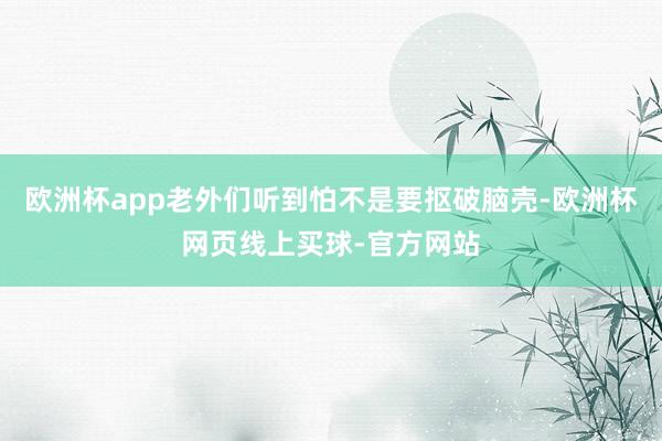 欧洲杯app老外们听到怕不是要抠破脑壳-欧洲杯网页线上买球-官方网站